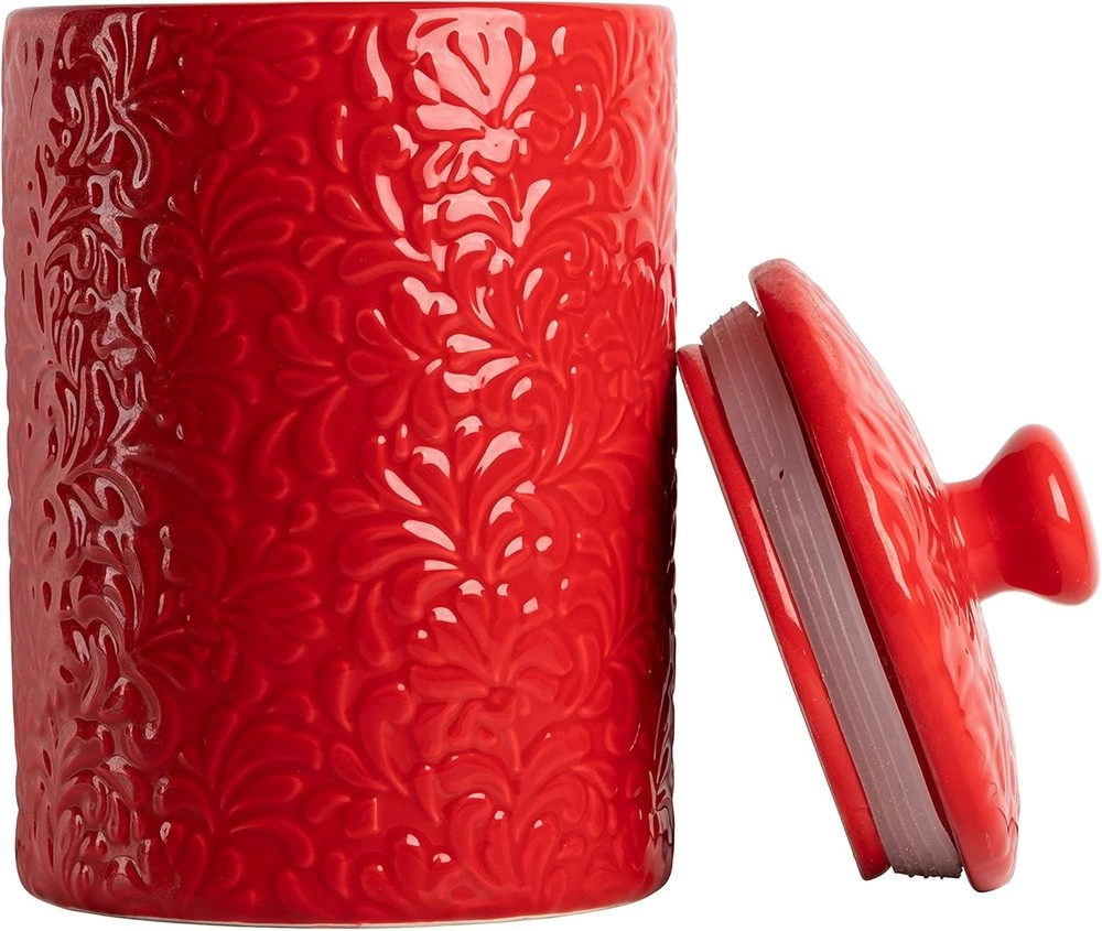 Kitchen Canister Set, Fleur Red, 3 Count (Pack of 1)