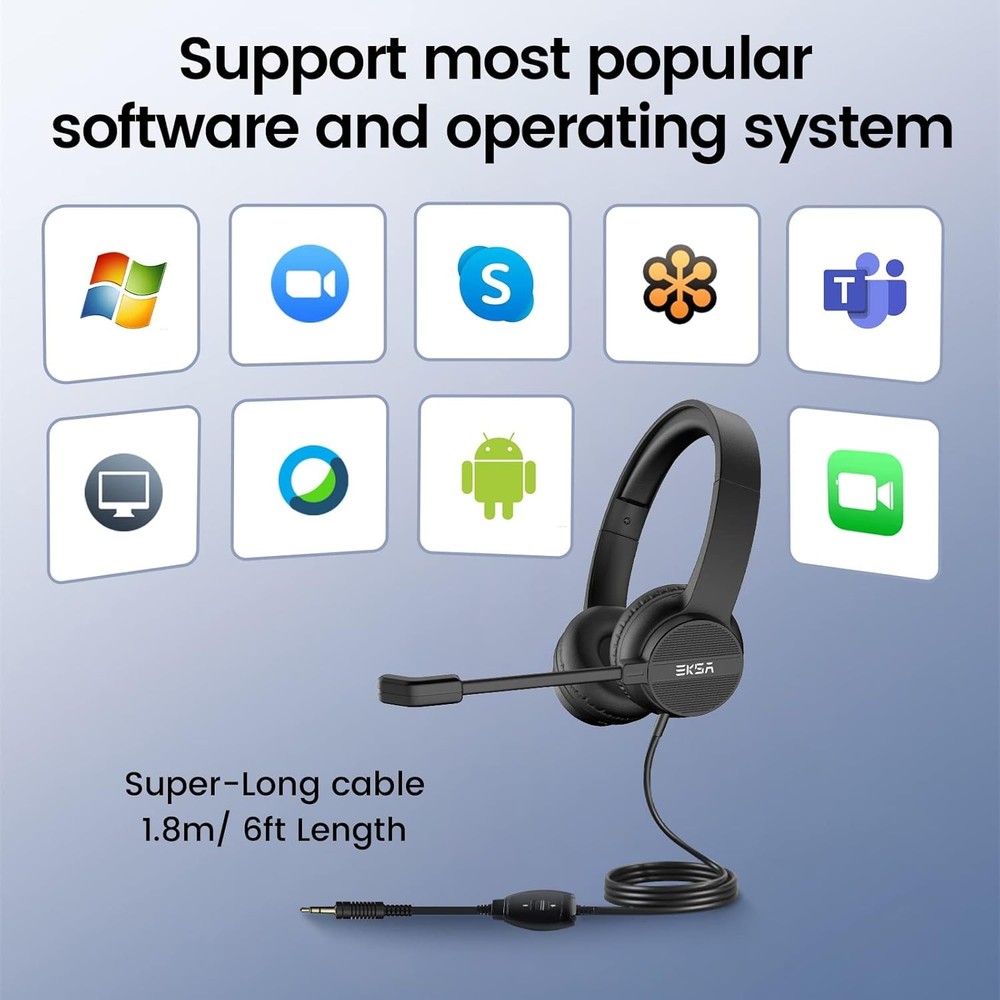 EKSA Headset with Microphone for PC, 3.5mm Wired Computer Headsets with Volume &