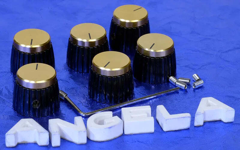 Six Gold Front Dark Brown Amplifier Set Screw Knobs For Marshall, #MAKG