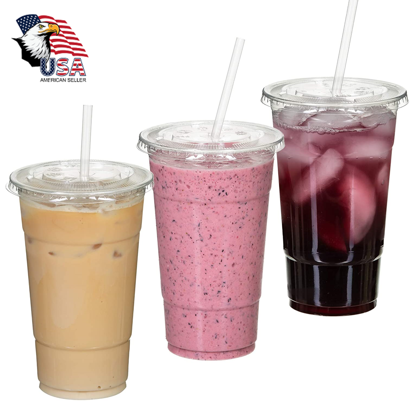 PET Clear Plastic Cups With Lids and Straws For Cold Drinks at Parties