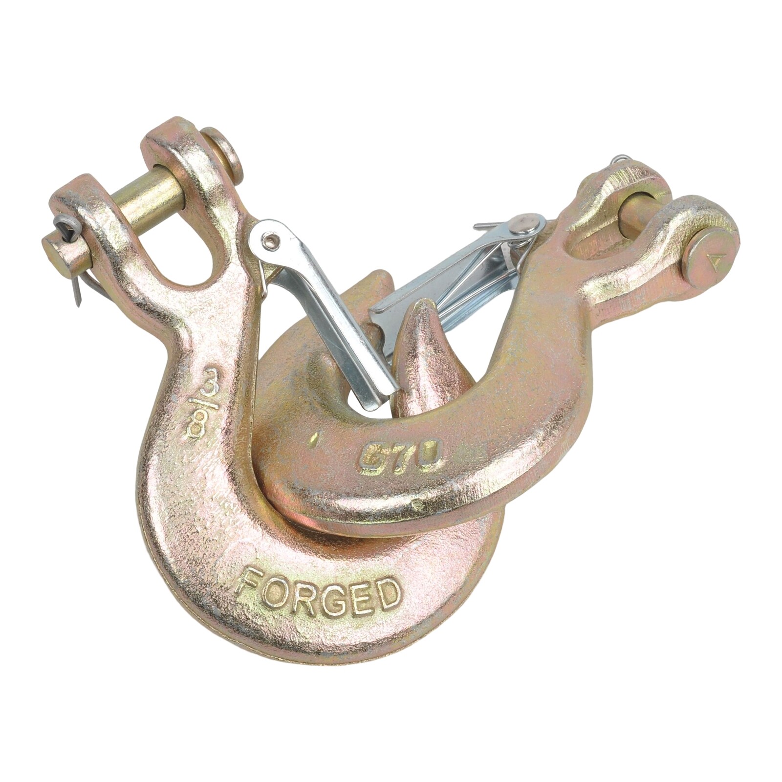 2X G70 3/8" Clevis Slip Hooks w/ Latch Tow Chain Tie Down Flatbed Truck Trailer