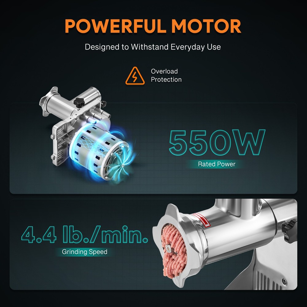 Commercial Electric Meat Grinder Machine Reverse Function Dual Grinding Plates