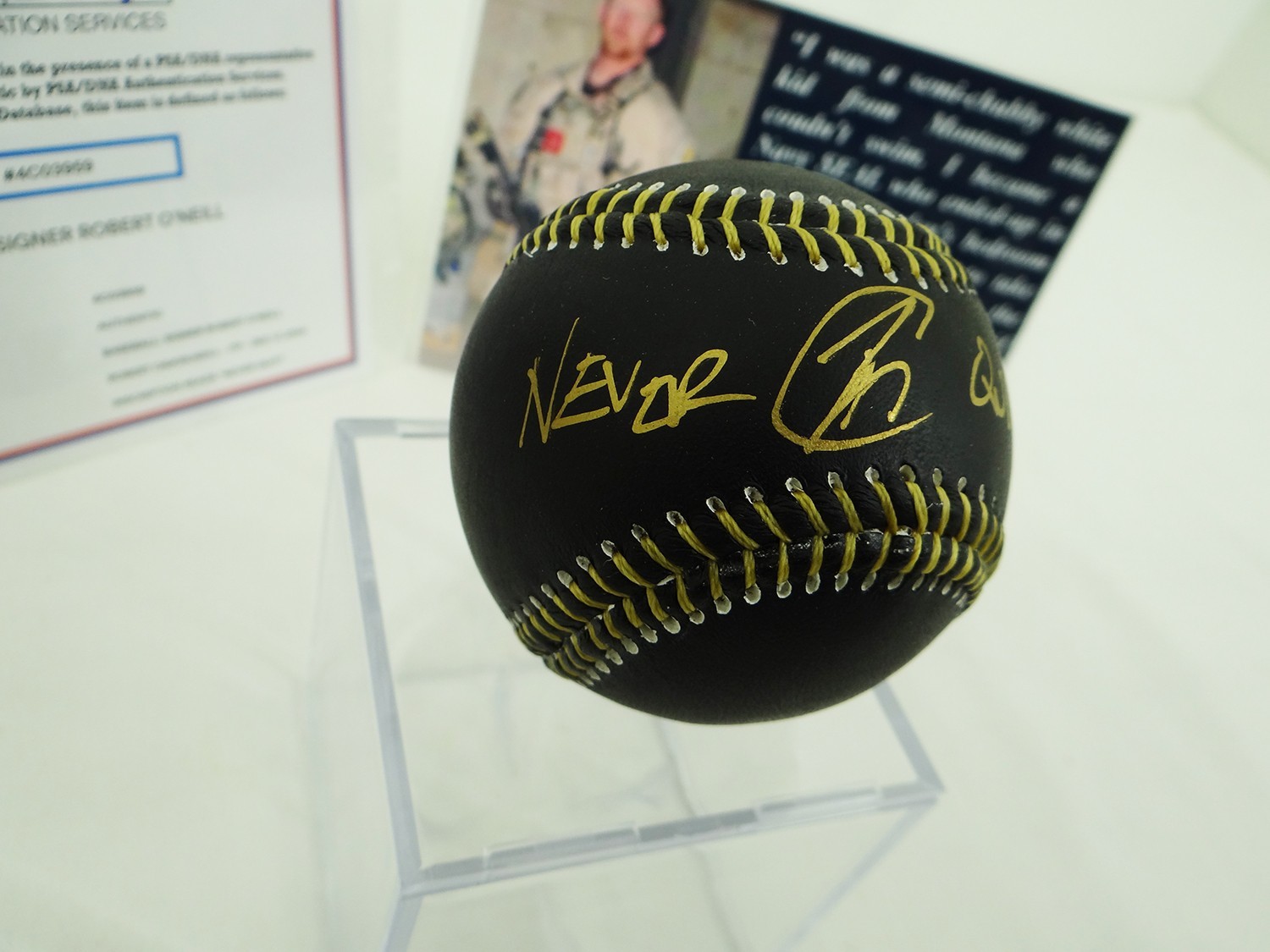 Robert O'Neill Signed Midnight Gold Baseball Inscribed “Never Quit” w/ PSA COA
