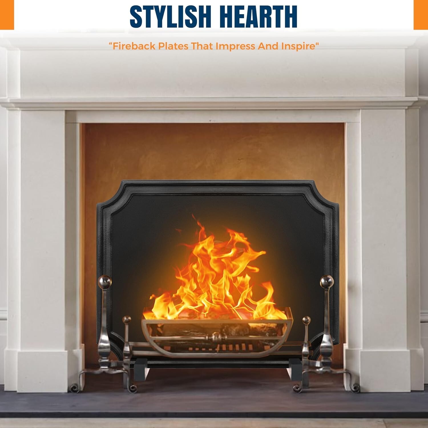 Fire Backs for Fireplace Heat Reflection Wall with Feet - 20"(W) x 16"(H)
