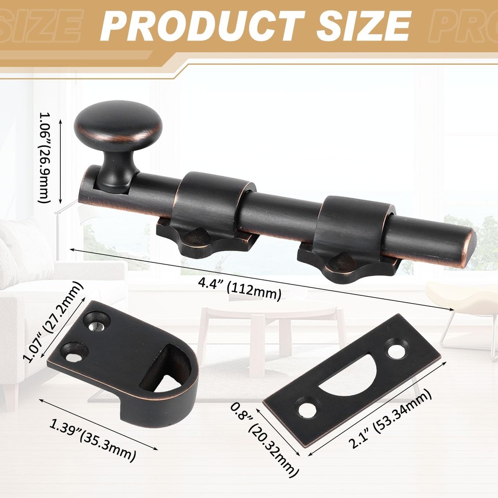2 Pcs Dutch Door Bolt 4 Inch Surface Bolt Sliding Door Locks Hardware Solid B...