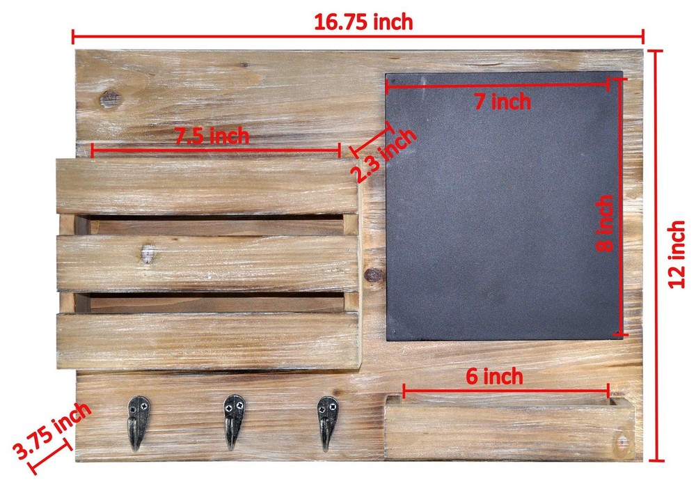 Key Hooks Holder, Entryway Mail Sorter Envelope Organizer Chalkboard, Leash P...