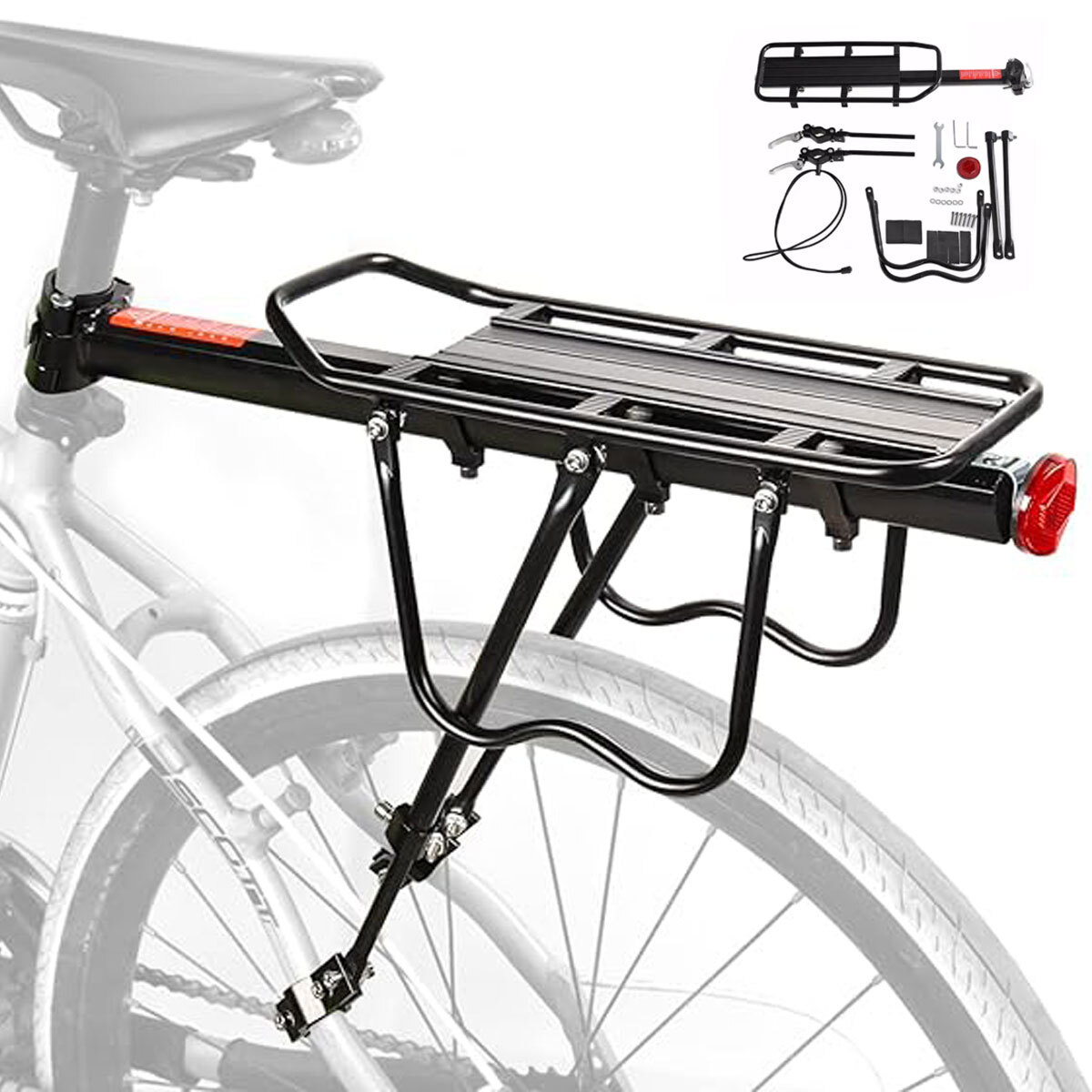 Rear Bike Rack, 110 lbs Bike Cargo Racks Frame Aluminum Universal Adjustable