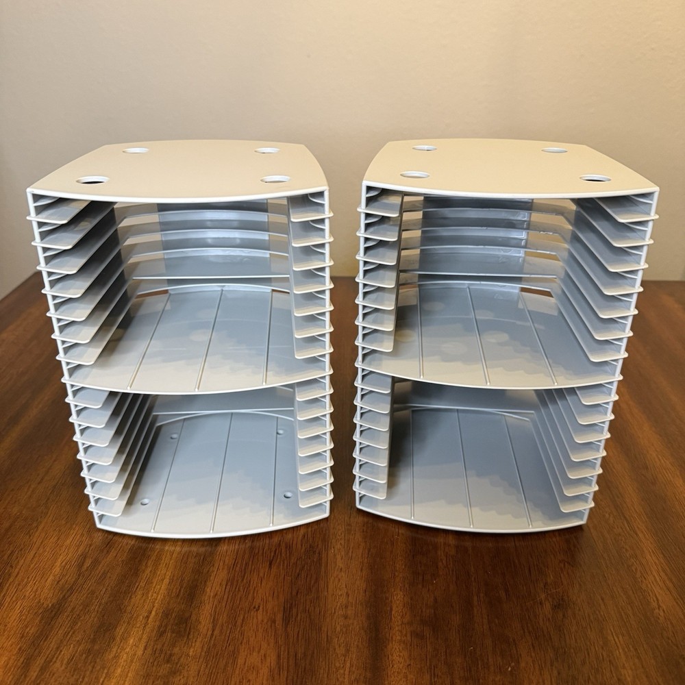 Set Of 2 Kensington QuickTrieve Stackable Modular CD Storage Tower 16 Disk Gray