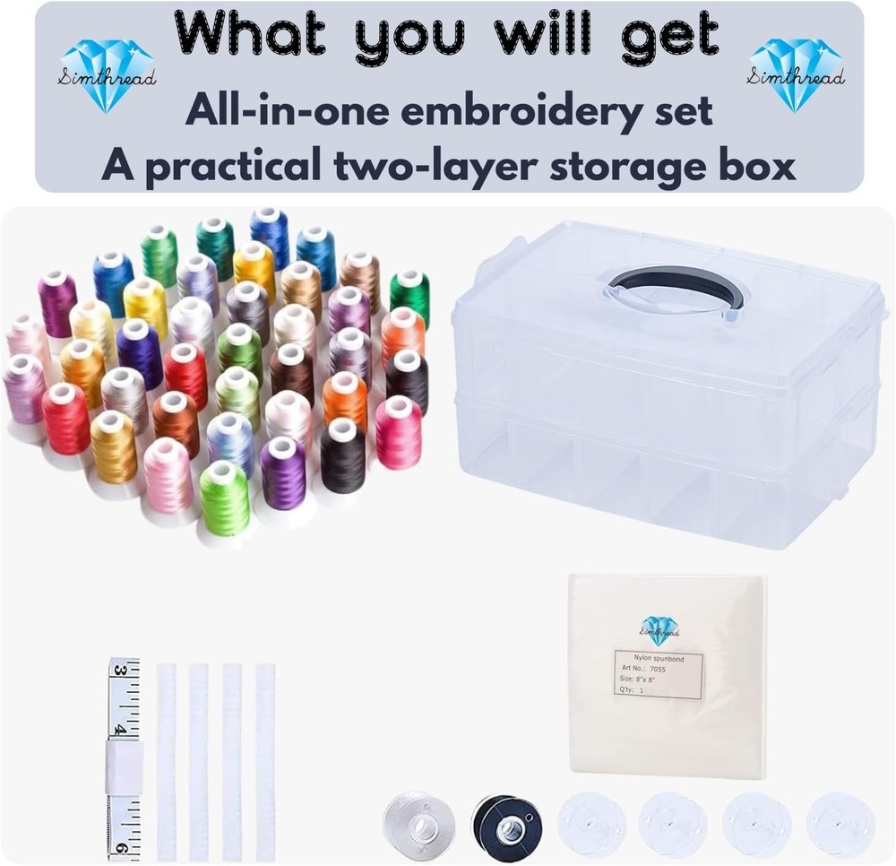40-Color Polyester Thread Set in 2-Layer Organizer with Essential Tools