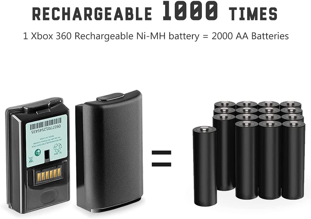 2 Pack 3600mAh Rechargeable Battery Pack for Xbox 360 Controller