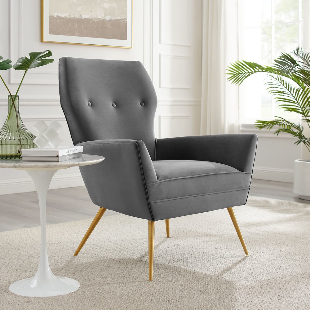Modway Renata Button Tufted Performance Armchair in Gray