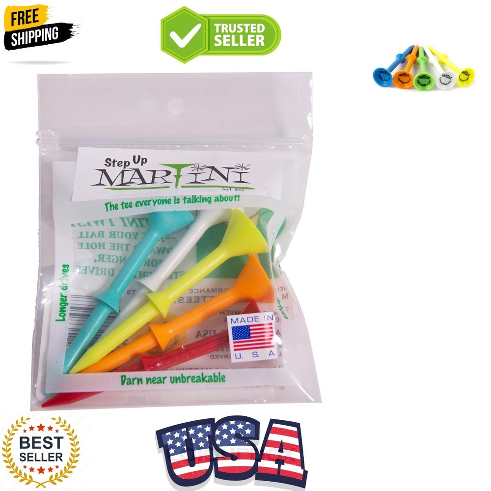 Golf Tees Durable Plastic Step-UP Tees 5 Pack, Assorted Colors, 3.25"