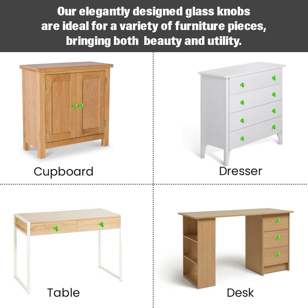 6-Pack Emerald Green Glass Knobs - Large, Medium, Small Faceted Crystal