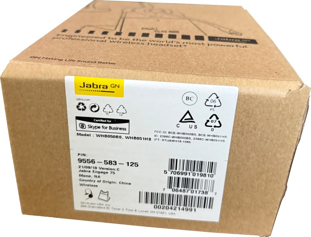 Jabra Engage 75 Mono Wireless Headset WHB050BS Base Complete