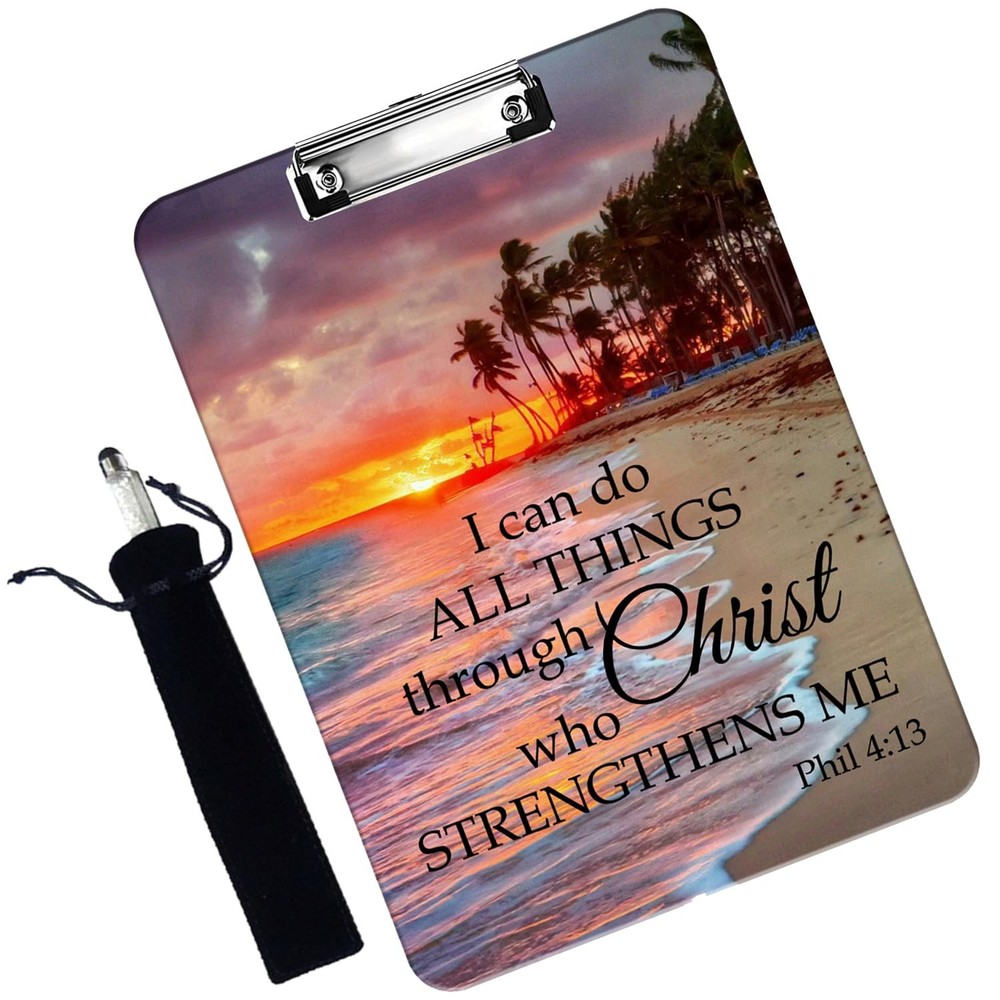 Plastic Clipboard Pen Bag Combination A4 Letter Sunset Beach Patterns