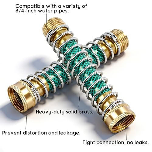 Garden Hose Protector, Brass Hose Extension Adapter with Coil Spring, 2 Pack