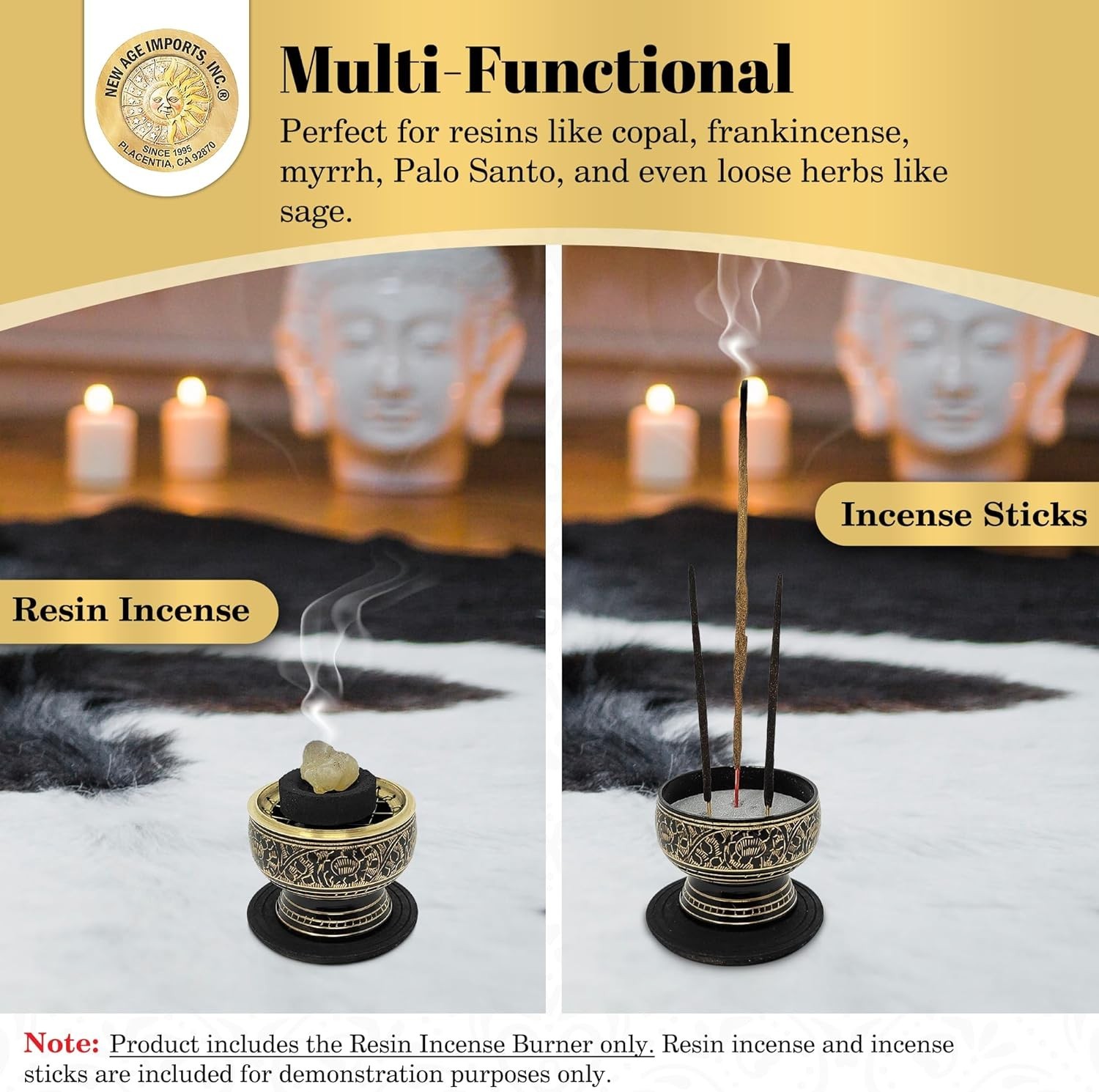 Cultural Black Brass Incense Burner with Wooden Coaster - Perfect for Meditation