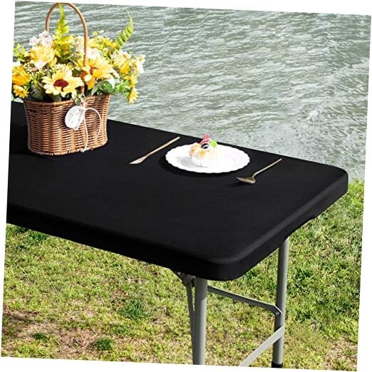 Rectangle 4ft Fitted Table Cover Elastic 48" x 23" (Rectangular) Black