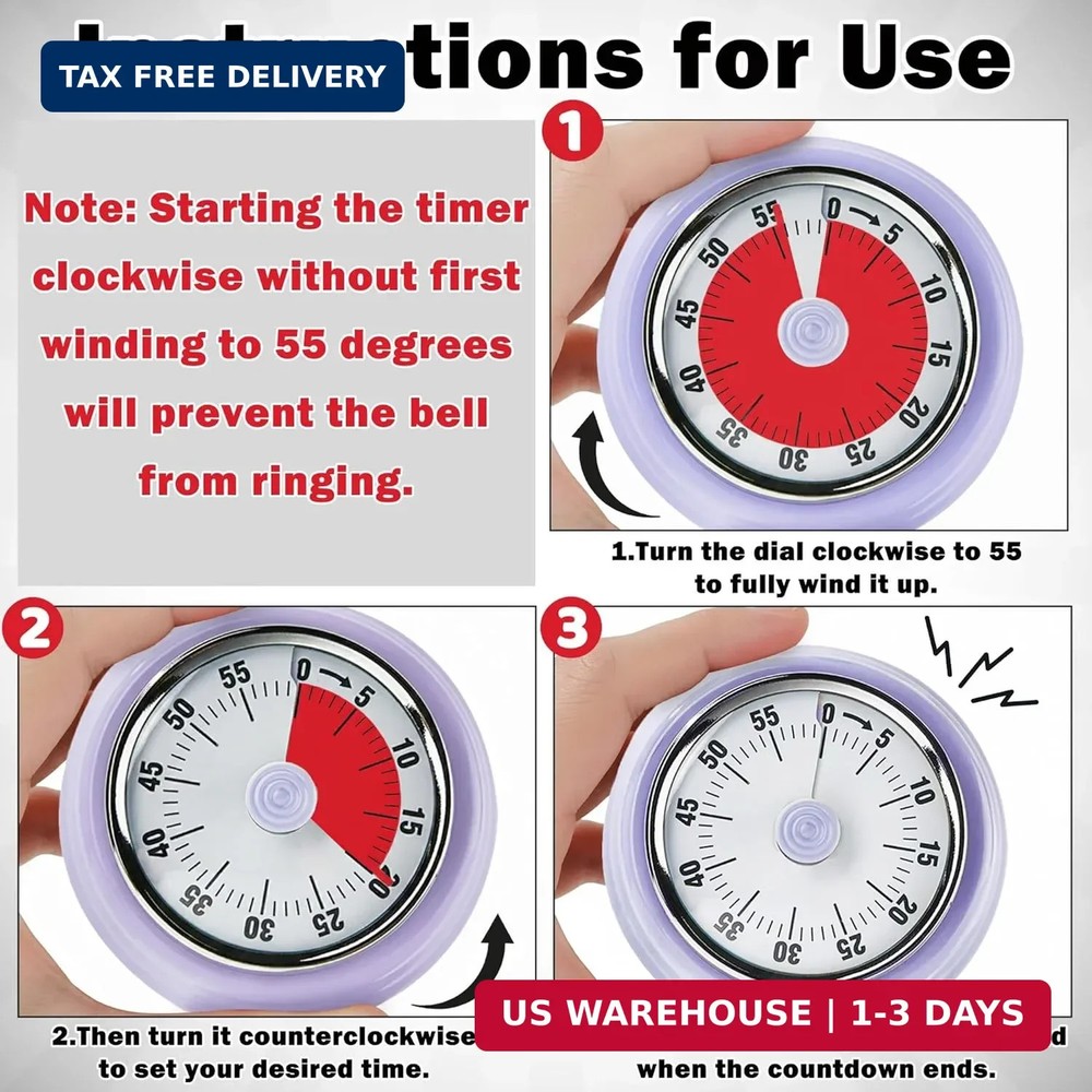 60-Minute Magnetic Visual Timer, Silent Operation and No Battery Needed, Time Ma