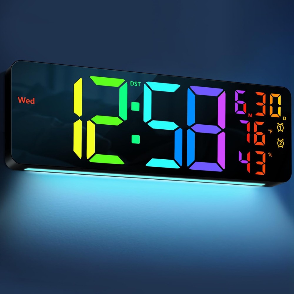 17.3" Large Digital Wall Mount Clock, Digital Clock with Remote Control, Alar...