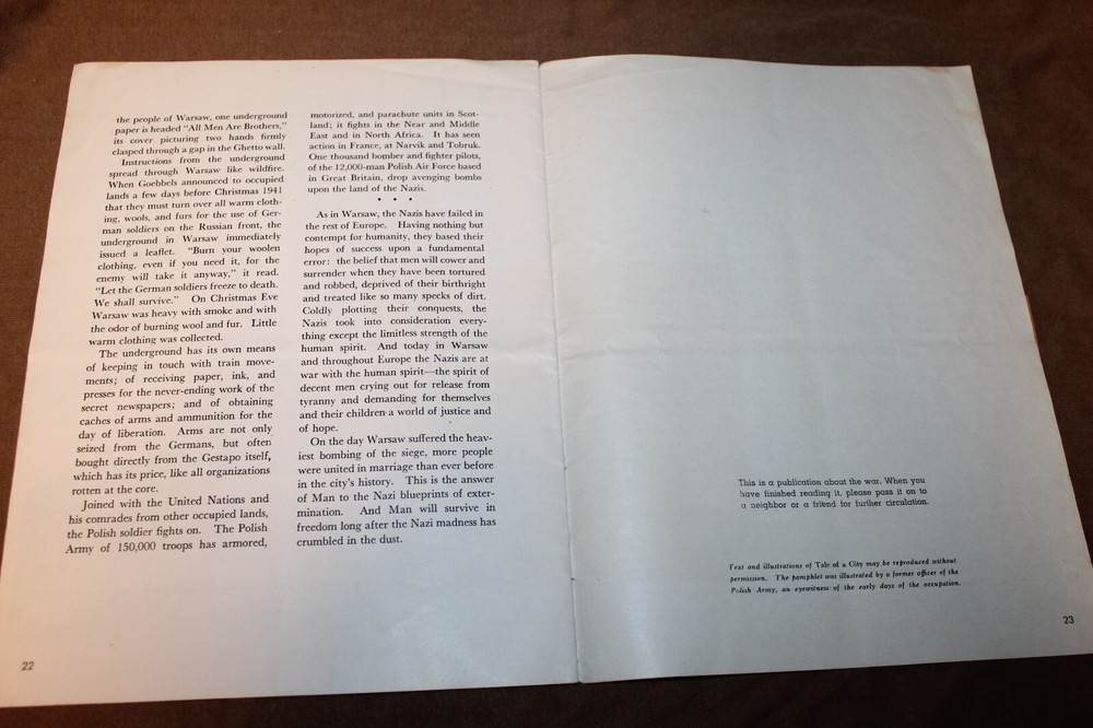 Original WW2 U.S. War Department Printed "Tale of a City" Booklet, 1942 d.