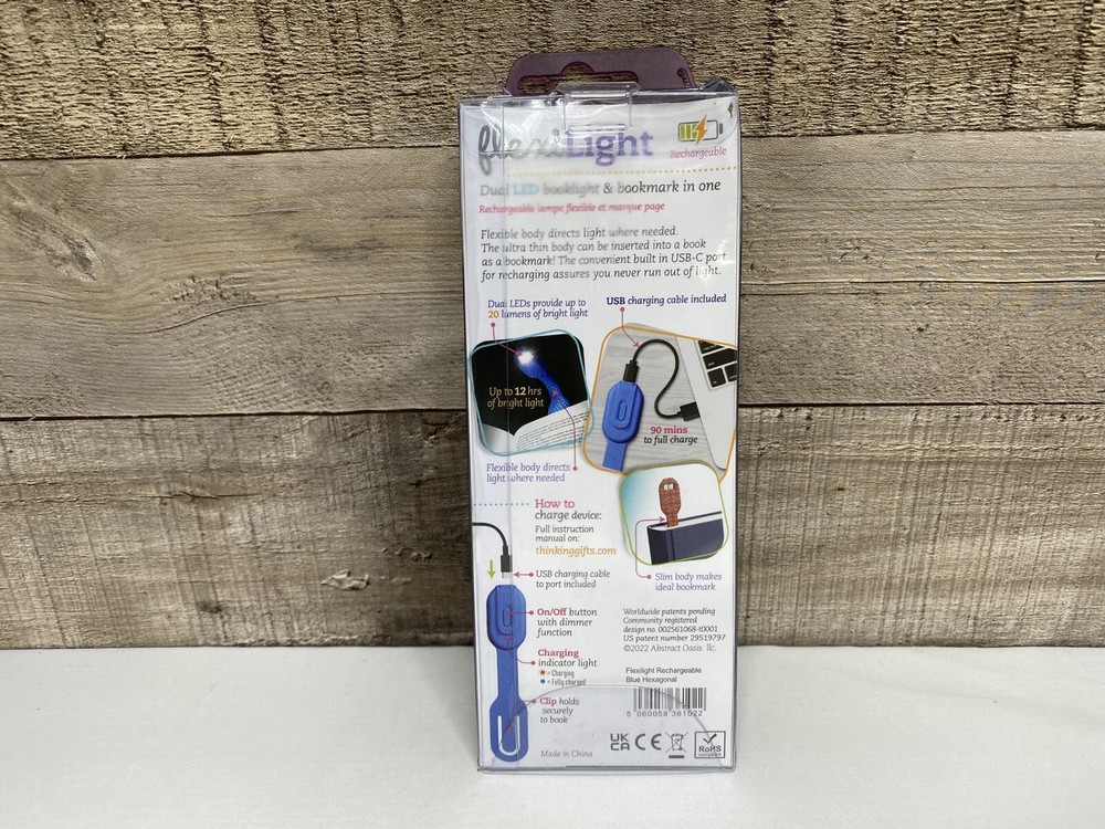 Flexilight Rechargeable Blue Hexagonal Booklight - Thinking Gifts OPEN BOX