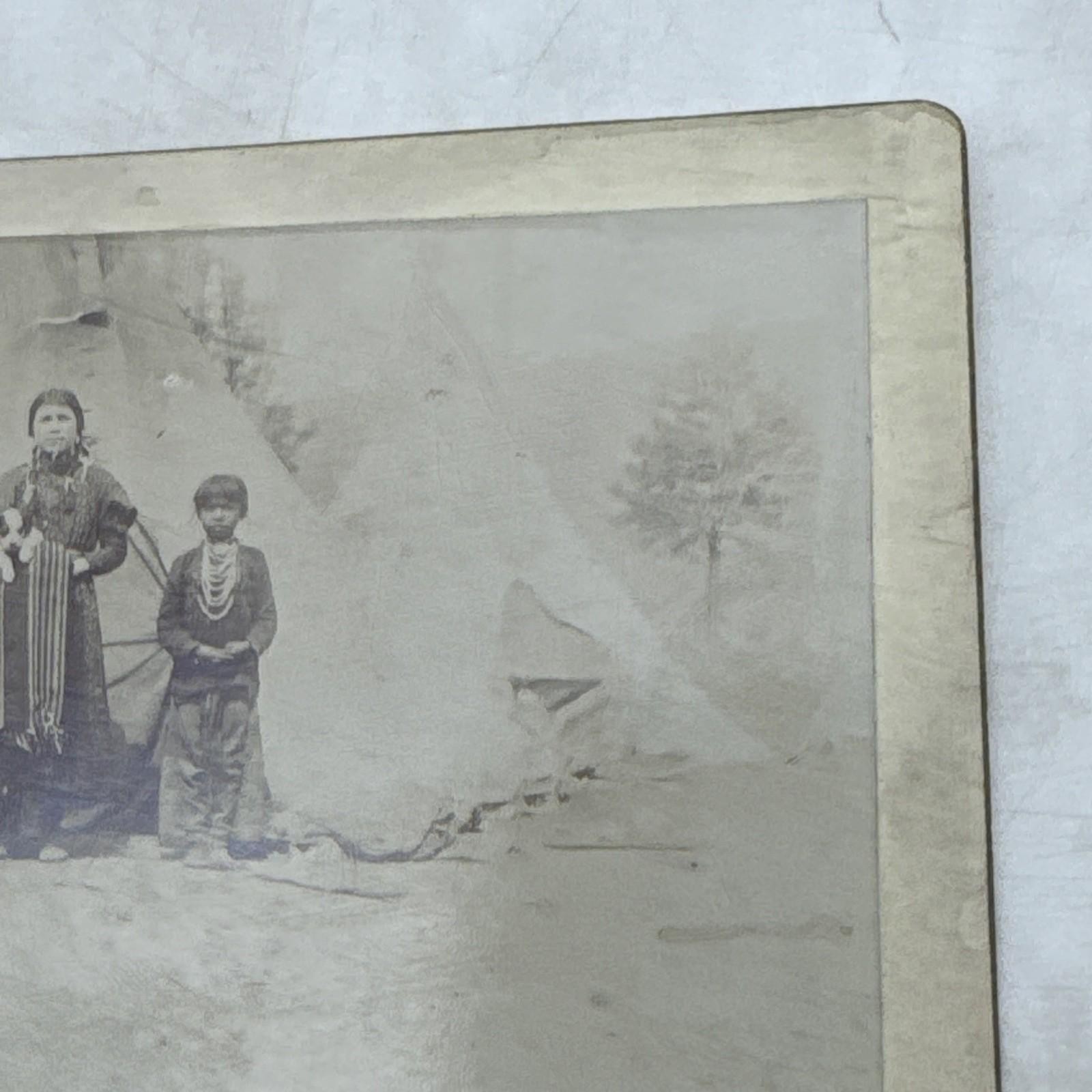 1800s Native American Cabinet Card TeePees Blankets Child Women Photograph