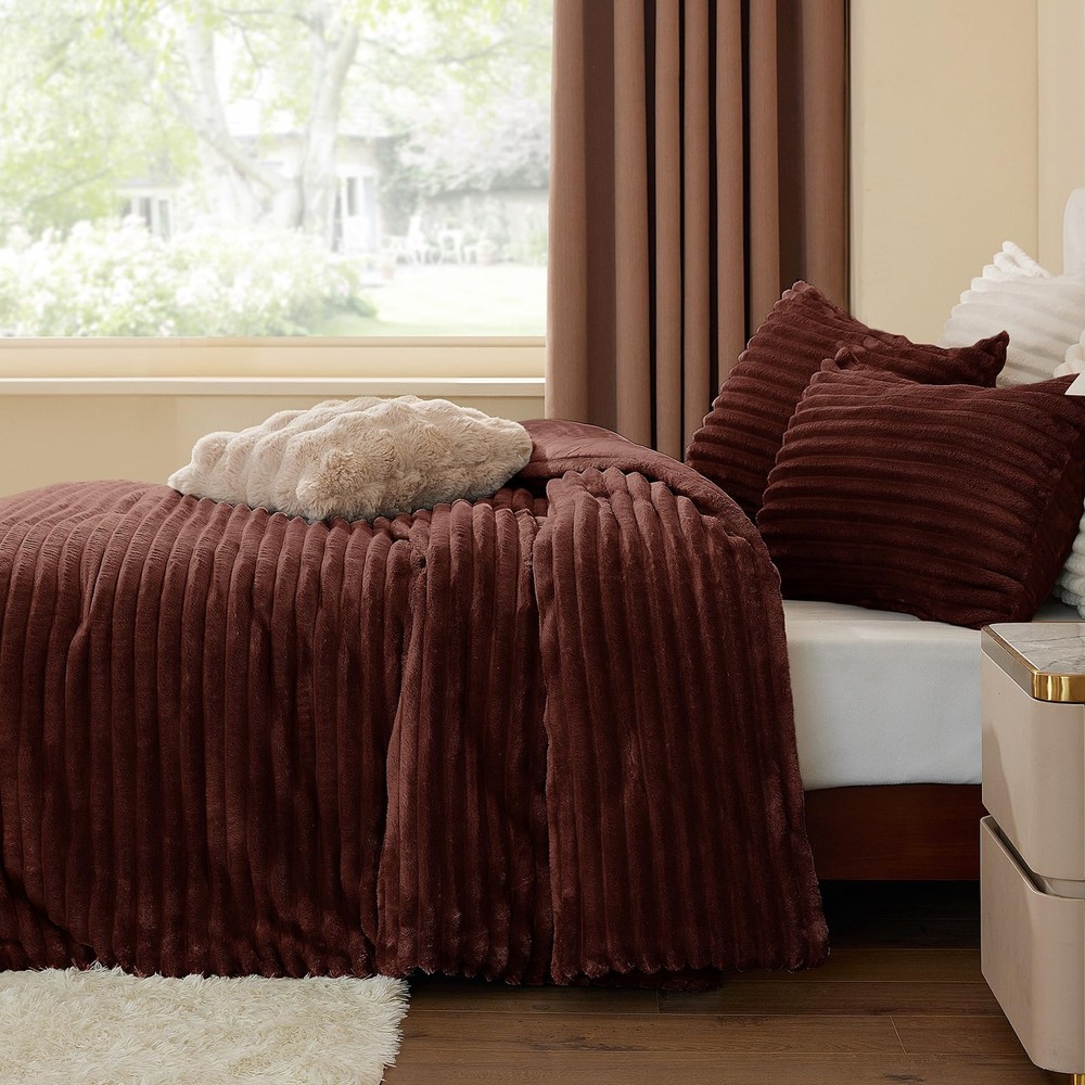Fleece King Comforter Set -Super Soft & Warm Fluffy Hot Chotolate Bedding, Lu...