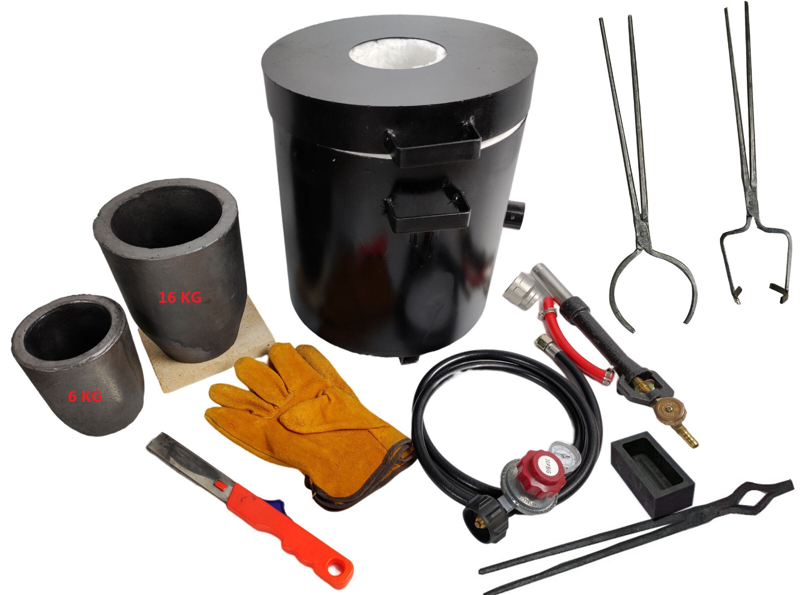 16 KG Gas Metal Melting Furnace Propane Forge Single Burner Copper 2 Crucibles