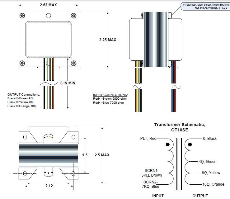 OT10SE HC87 Single Ended Output Transformer 12VA 5K,7Kohm:4/8/16 60mA