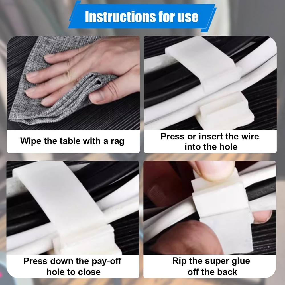 50PCS Self-Adhesive Cable Clips, Adjustable Cord Holder Cable Management, Pho...