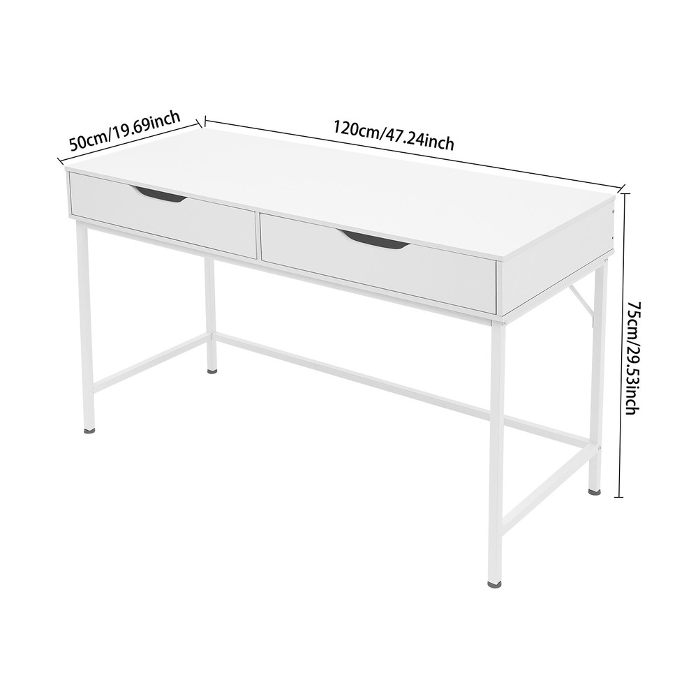 Computer Desk with 2 Drawers & Metal Frame Modern Study Writing Office Table