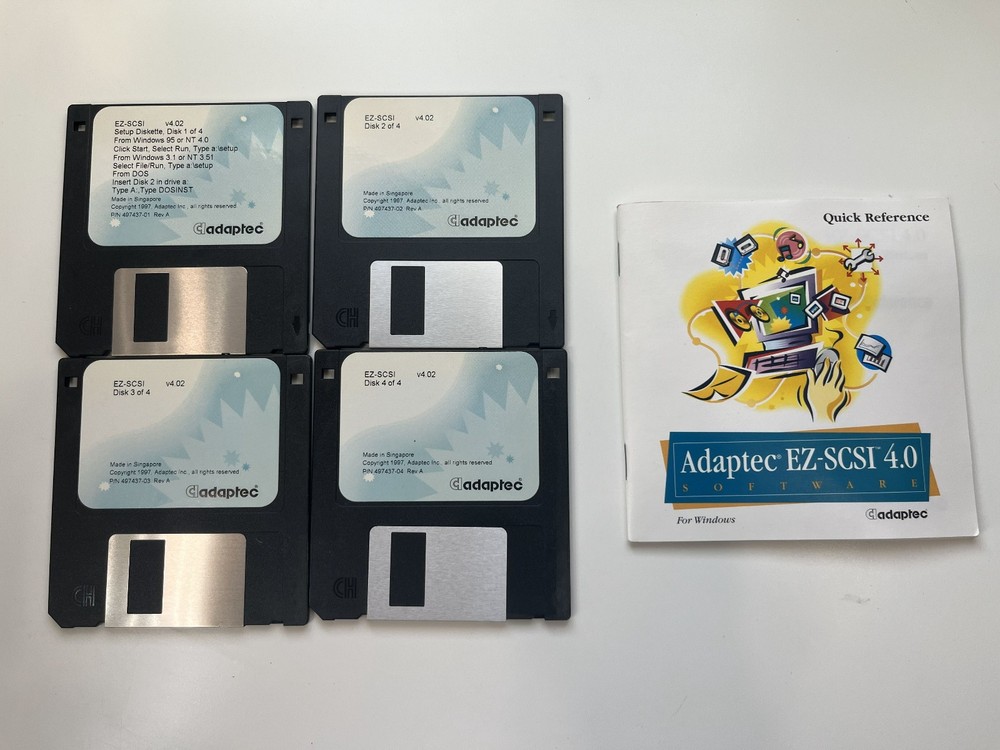 Adaptec EZ-SCSI v4.02 Software – Complete 4 Disk Set (1–4) + Quick Reference