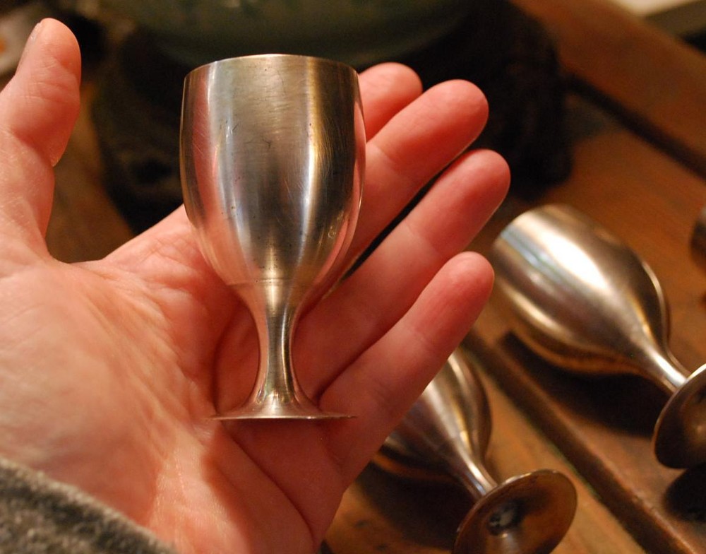 TOASTING SET Vintage LEONARD SILVERPLATE 'EPNS' Cordial Goblet 6 Cups & 1 Tray