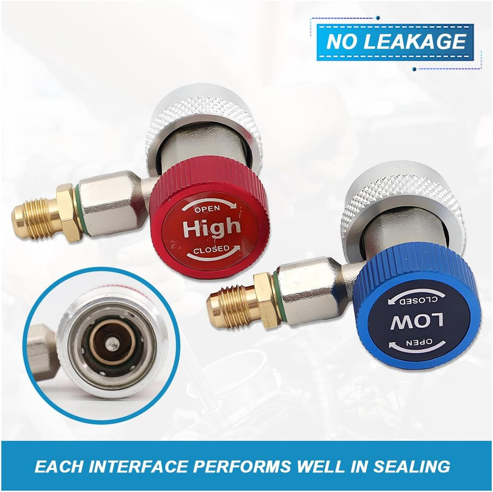 R134A A/C Refrigerant Quick Coupler Adapter Set, Adjustable High & Low Pressure