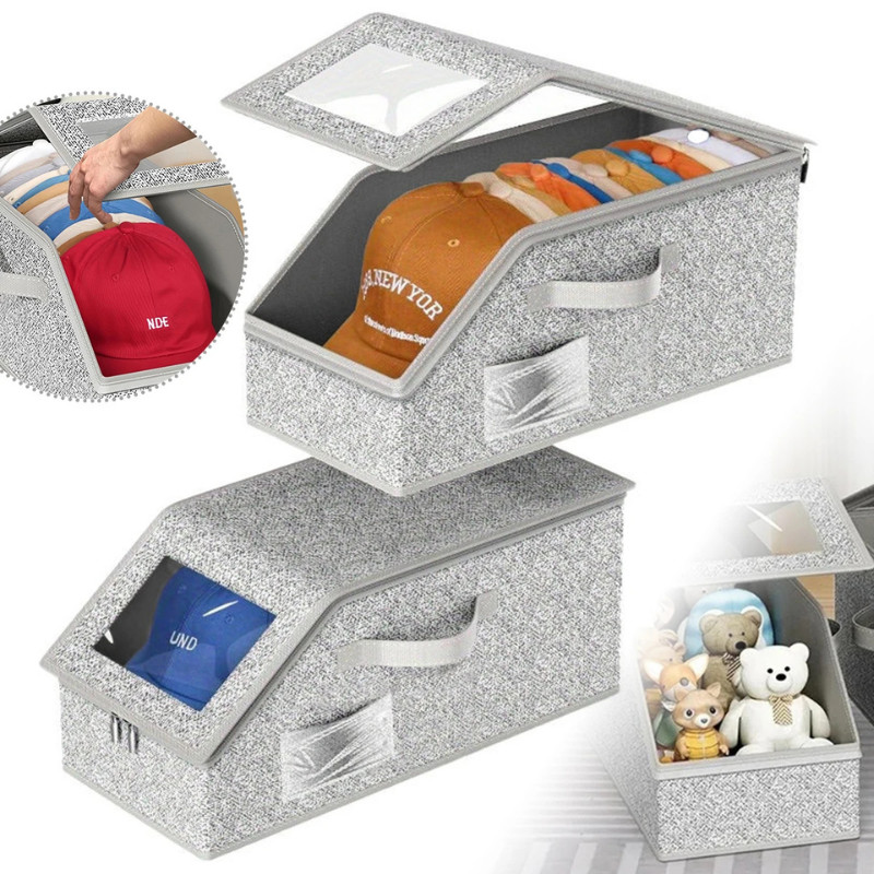 1/2x Stackable Hat Storage Organizer for Baseball Caps 24 Caps Hat Box with Lid
