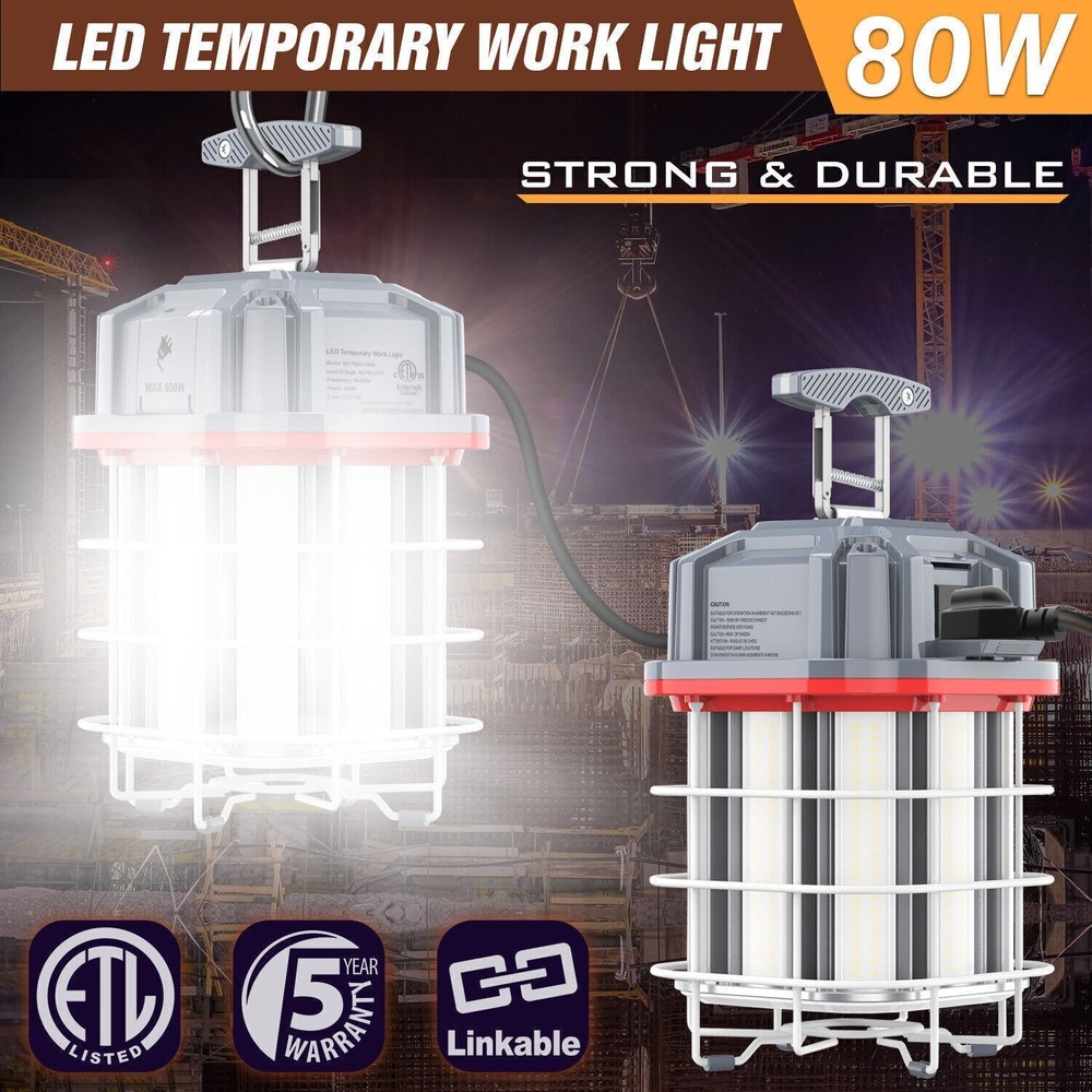 80W LED Temporary Work Light Linkable Construction Jobsite Light 5000K Daylight