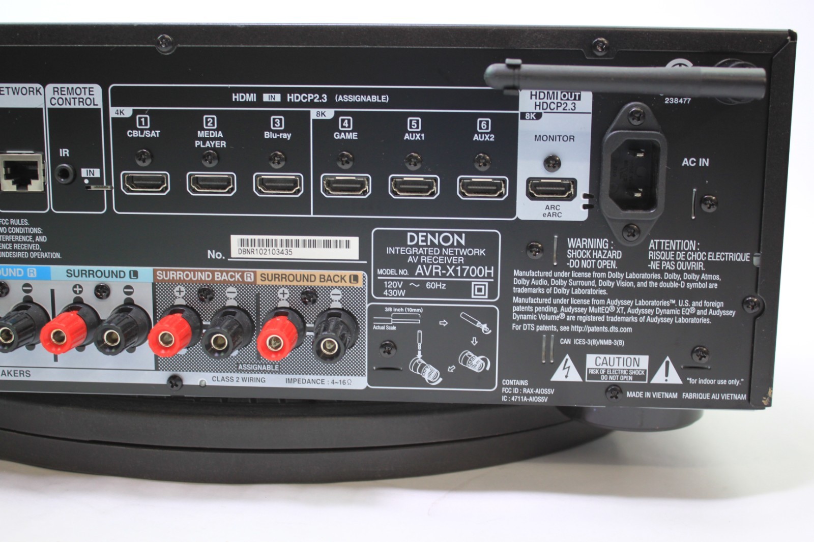 Denon AVR-X1700H 7.2-Channel Network A/V Receiver AS IS Grounded