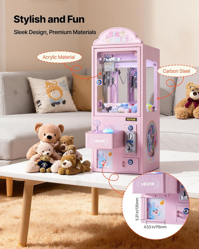 Claw Crane Machine, Medium-Sized Arcade Game Machine with Light & Sound, Adjusta