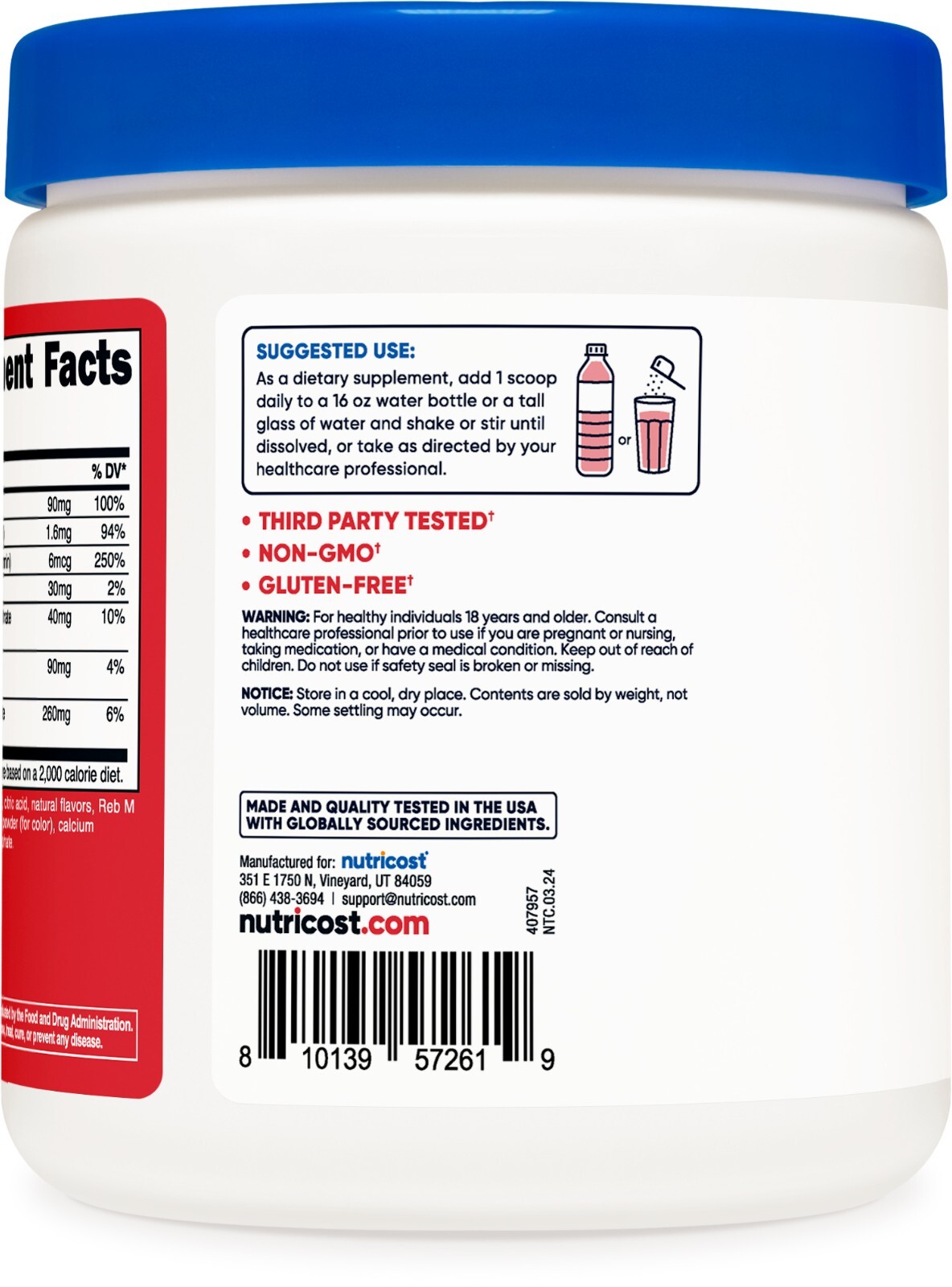 Nutricost Electrolyte Complex Drink Mix Powder (Fruit Punch) 120 Servings