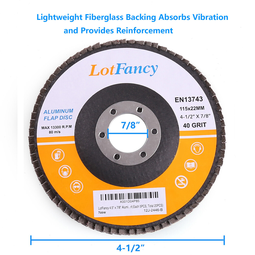 20x 4.5" 4-1/2 Flap Discs 40 60 80 120 Grit Sanding Grinding Wheels Assorted T27