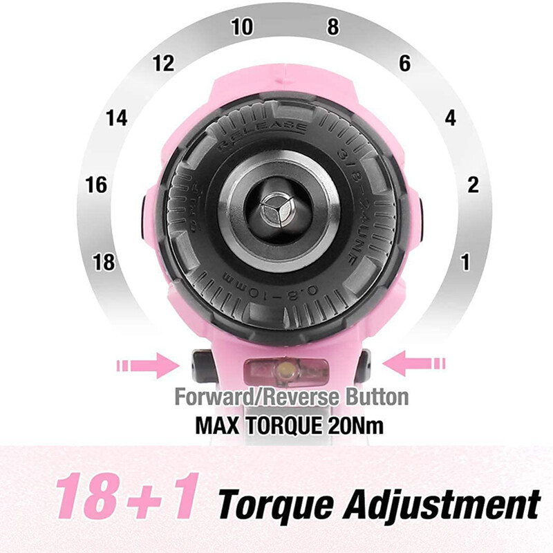 WORKPRO Pink Cordless Drill Driver Set 12V Screwdriver Driver 3/8" Keyless Chuck