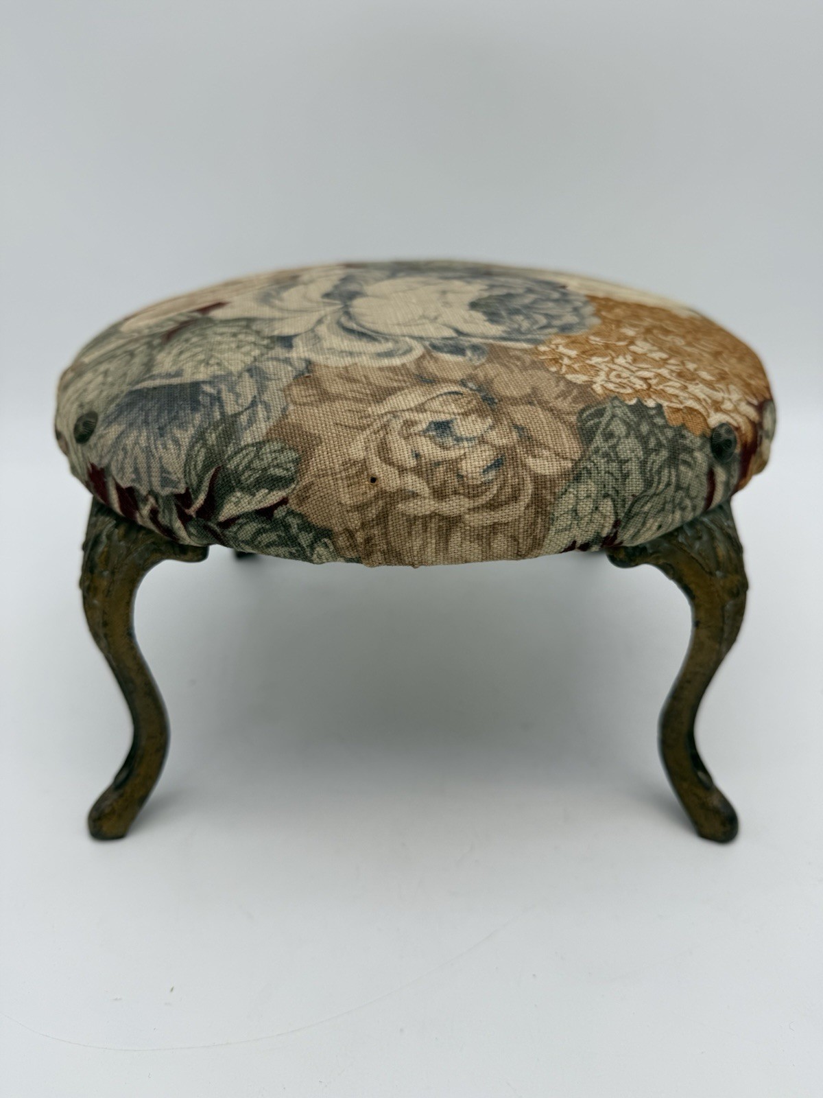 Victorian Cast Iron Wood Foot Stool w Original Upholstery C. A. Dorney Furniture