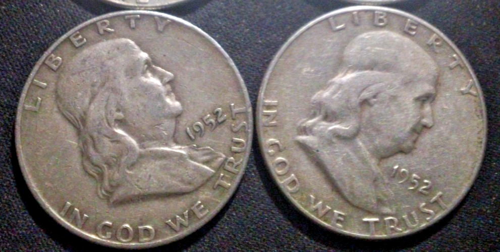 Franklin Half Dollars, .two coins $1.00 face, .90 silver, average condition