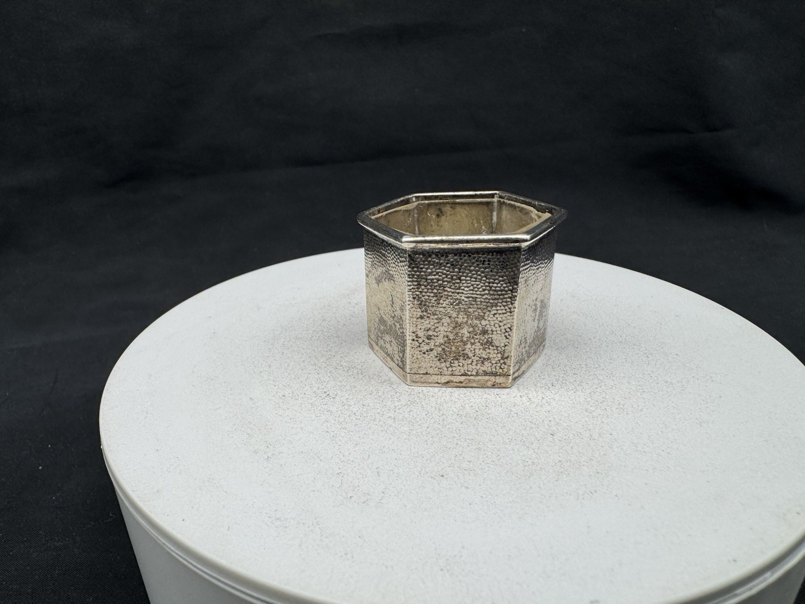 Antique Chinese Export Sterling Silver Salt Cellar w/ Glass Insert