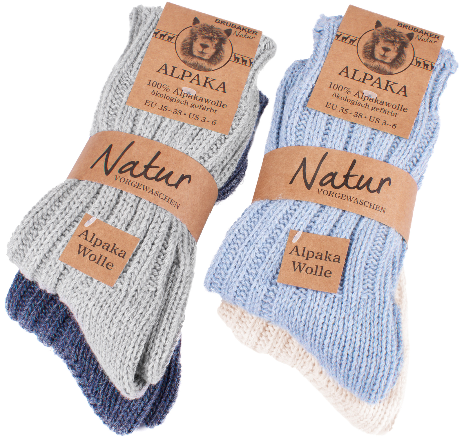 BRUBAKER Men's Women's Alpaca Wool Socks Winter Socks for Men Women 4 Pair Pack