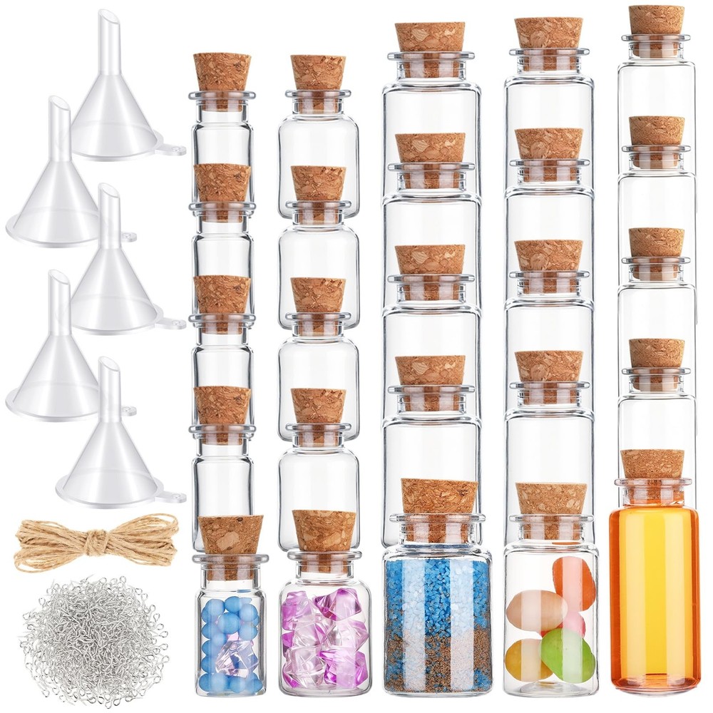 Mini Plastic Bottles with Corks Stoppers Eye Screws Funnels Small Potion Bott...