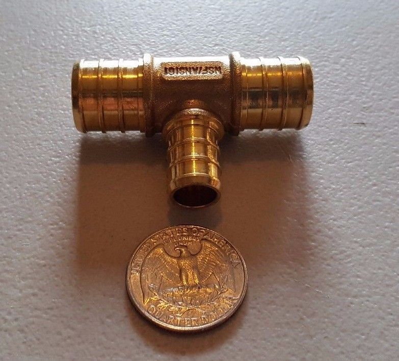 10 PIECES 3/4" X 3/4" X 1/2" PEX TEE BRASS CRIMP FITTINGS ( LEAD FREE )