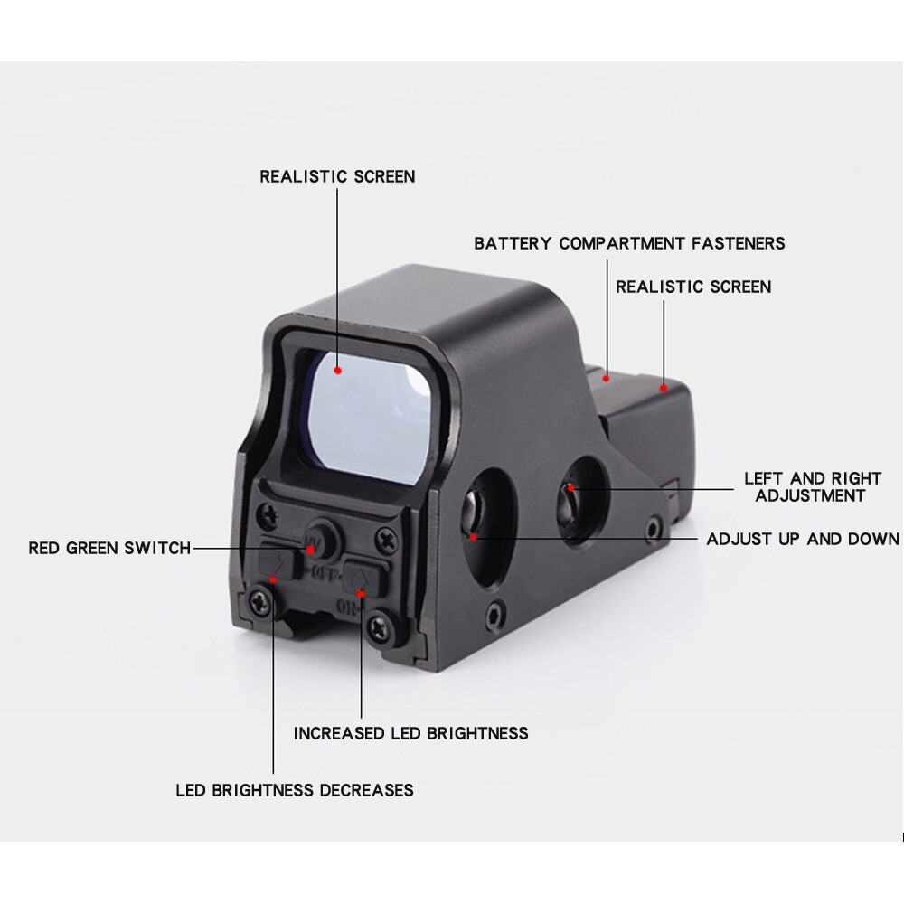 Tactical Holographic Reflex Sight Red Green Dot Light Adjustable AA Battery
