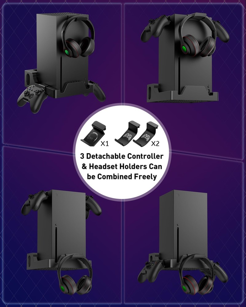 Wall Mount for Xbox Series Standard Bundle: with 3 Holders, Black
